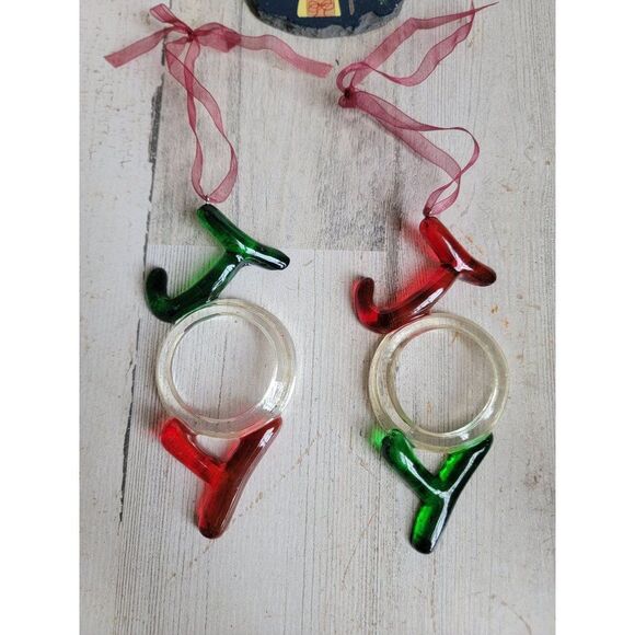 Joy to the World Angel cherub set xmas ornament snow mistletoe - Picture 2 of 8